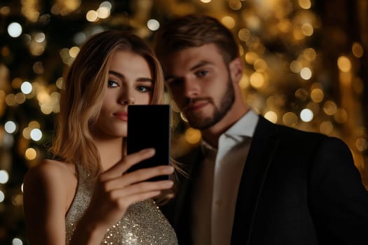 Featured fashion photo. Luxury studio shot. Certification or verification concept with the businessman holding black bank credit cards with a woman.