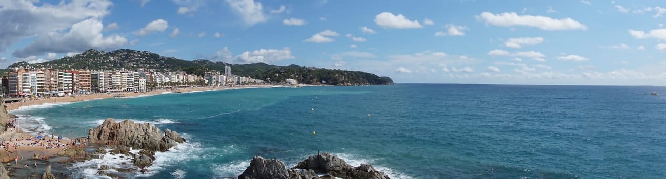 Spain. Beautiful views of the beach of Lloret De Mar. The beach in Costa Brava of Catalonia at sunny day
