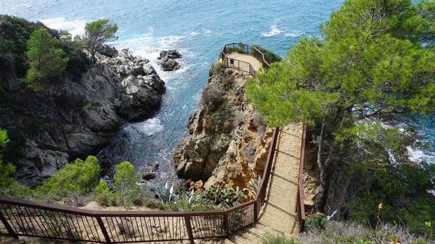 View of the sea coast in Lloret de Mar, Costa Brava, Catalonia at Spain.