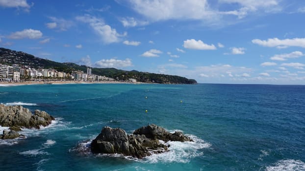 Spain. Beautiful views of the beach of Lloret De Mar. The beach in Costa Brava of Catalonia at sunny day