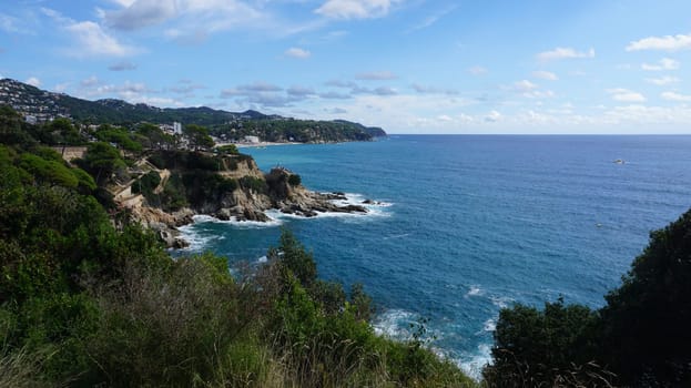View of the sea coast in Lloret de Mar, Costa Brava, Catalonia at Spain.