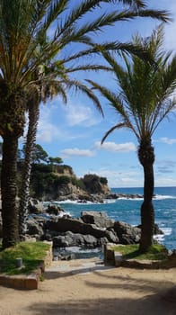 View of the sea coast in Lloret de Mar, Costa Brava, Catalonia at Spain.