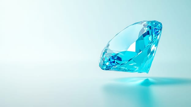 Large, brilliant cut diamond sparkles on a reflective surface, exuding wealth and elegance with its clear brilliance and intricate facets