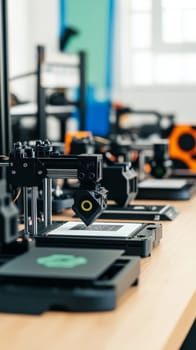 Close up view of 3D printers in a modern technology lab, showcasing advanced manufacturing equipment and innovation in prototyping.