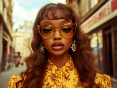 Women photographed on the street, all 70s style. AI generative