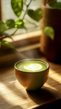 tasty Matcha Latte made from green tea. AI generative.