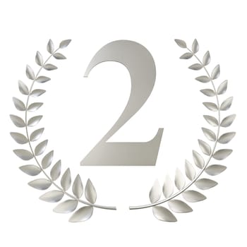 Silver number two second place achievement  laurel wreath isolated 3d
