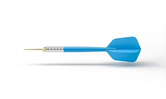 Blue dart  pointing  left side, ready to hit the target on white 3d
