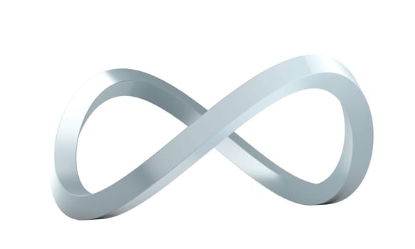Silver infinity symbol looping isolated  white background 3d