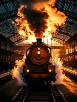 classic steam locomotive . AI generative.