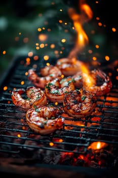 Grilled prawns. AI generative.