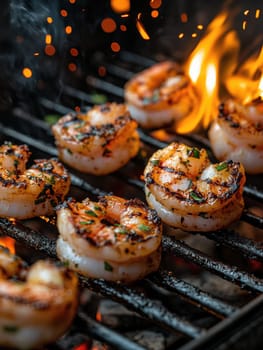 Grilled prawns. AI generative.
