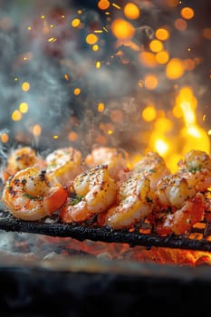 Grilled prawns. AI generative.