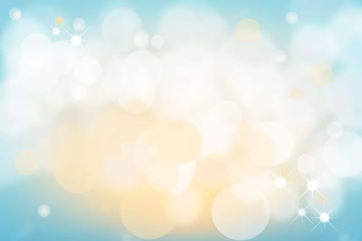 Abstract blurred festive delicate winter christmas or Happy New Year background with shiny blue yellow and white bokeh lighted stars. Space for your design. Card concept.