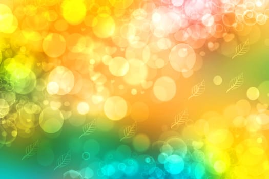 Greeting card template. Abstract festive light green yellow Happy spring greeting card with hearts and leaves. Background texture for mothers day, valentine, wedding or other holidays.
