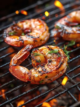 Grilled prawns. AI generative.