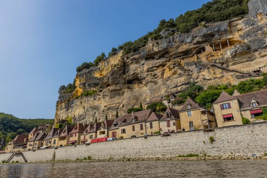 La Roc Gageac  France: August 20  2024:Medieval river village of La Roc Gageac in the Dordogne region of France
