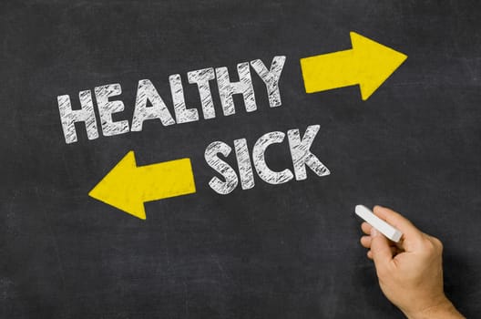 Healthy or Sick written on a blackboard