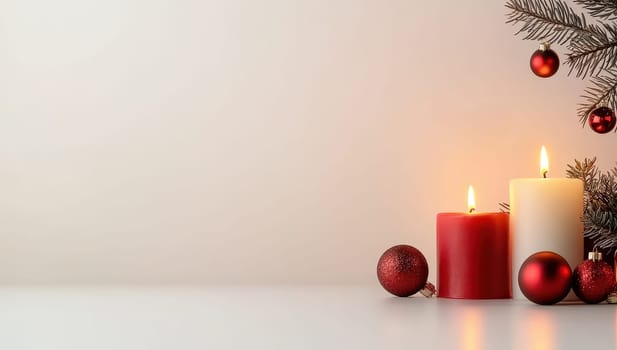 Christmas candles and ornaments on a white background