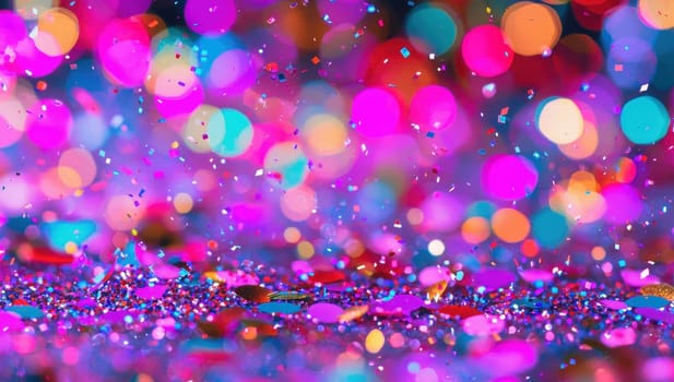 Abstract background of colorful bokeh lights and glitter, perfect for festive celebrations and party invitations