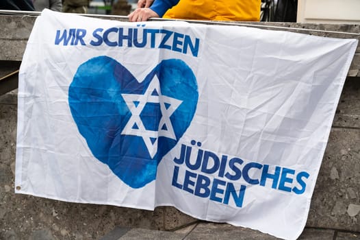 Israeli Palestinian protest in Cologne, Germany, 07.10.2024, war conflict between Jews and Muslims, remembering the victims and hostages of terror attack in Gaza