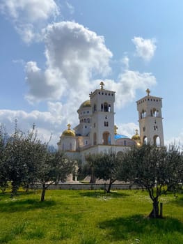 The Cathedral Church of Serbian Saint Jovan Vladimir is one of largest religious Orthodox buildings in Montenegro. Majestic snow-white temple with gilded domes and bells.