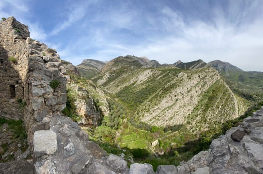 Mountain view from ancient fortress walls of Old Bar town. Montenegro, Europe