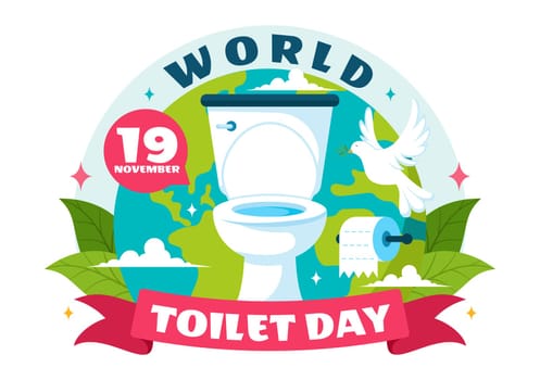 World Toilet Day Vector Illustration on November 19, featuring Earth and Bathroom Hygiene Equipment for Awareness in a Flat Style Cartoon Background