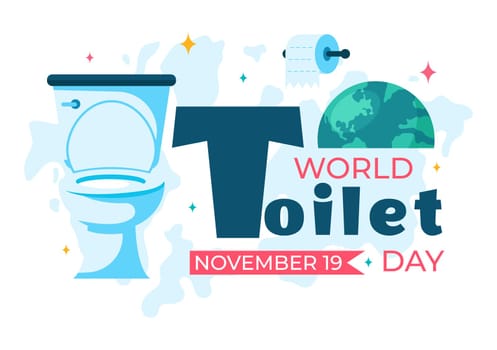 World Toilet Day Vector Illustration on November 19, featuring Earth and Bathroom Hygiene Equipment for Awareness in a Flat Style Cartoon Background
