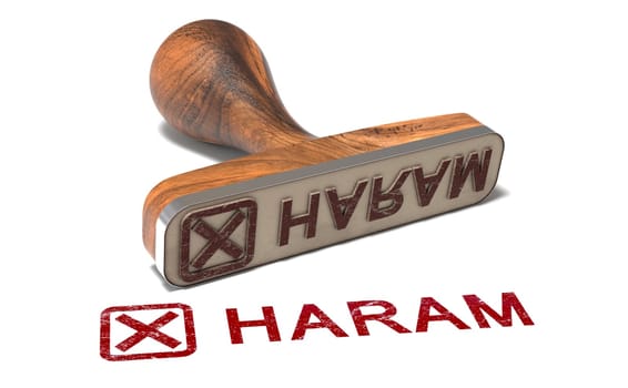Rubber stamp with the word Halal over white background, Islamic law and Sharia non compliant concept. 3d illustration