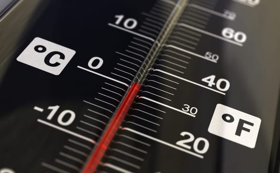 3d illustration of a thermometer to show the corelation betwwen 32 degrees Fahrenheit and 0 degree Celsius.
