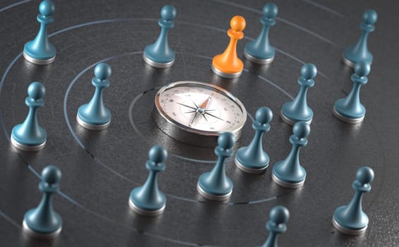 3d illustration of a compass pointing to direction of a talent or best candidate. Concept of staffing or recruiitment.