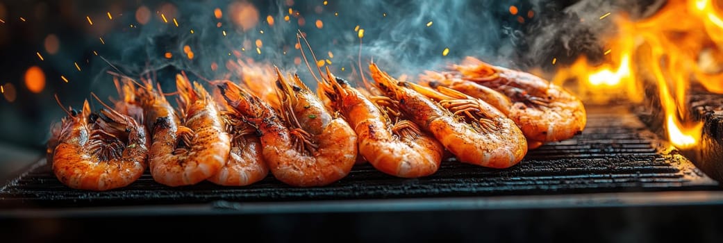 Grilled prawns. AI generative.