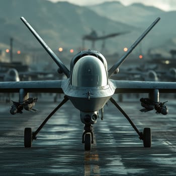 Silhouette of a modern military drone. AI generative.