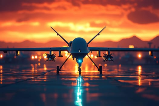 Silhouette of a modern military drone. AI generative.