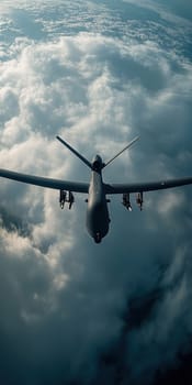 Silhouette of a modern military drone. AI generative.