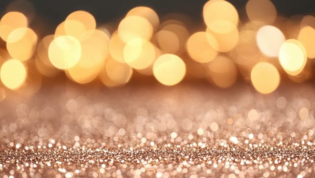 Abstract background with sparkling gold glitter and bokeh lights. Festive backdrop for Christmas, New Year, party, or celebration.