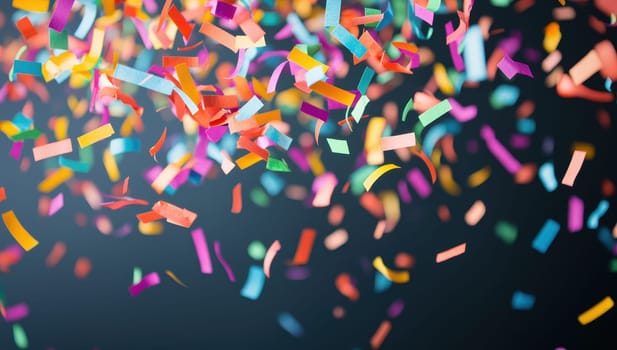Colorful confetti falling against a dark background. Celebration, party, festive, joy, fun, event.