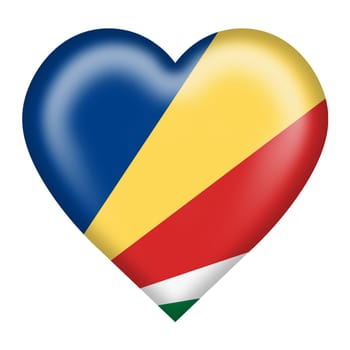A Seychelles flag heart button isolated on white with clipping path 3d illustration blue yellow red white green diagonal