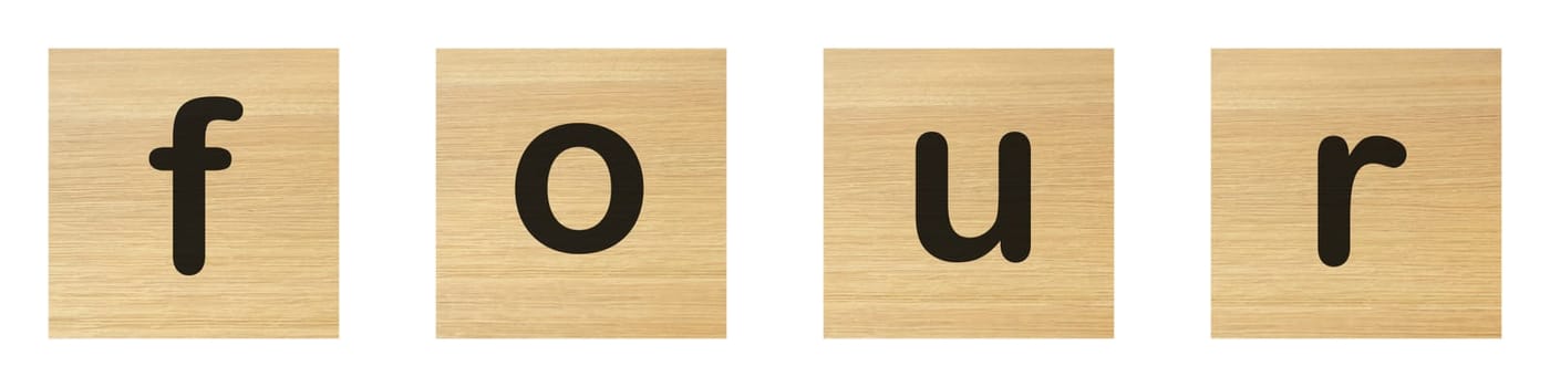 A four word with wood blocks on white