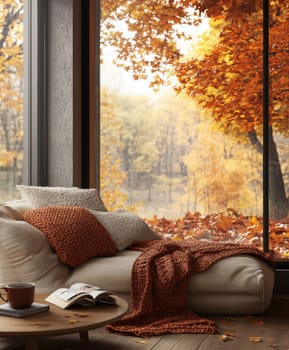 A cozy corner of the house, perfectly suited for autumn relaxation. AI generative.
