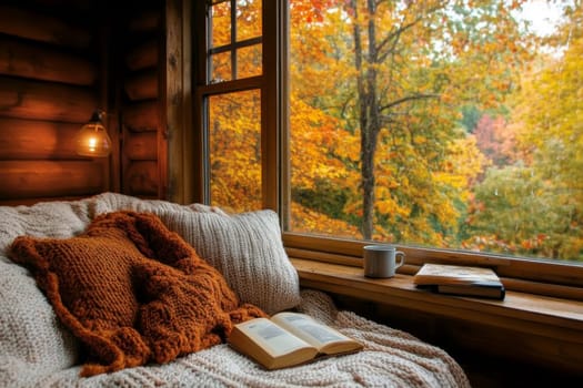 A cozy corner of the house, perfectly suited for autumn relaxation. AI generative.