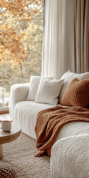 A cozy corner of the house, perfectly suited for autumn relaxation. AI generative.