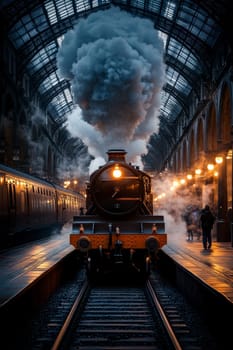 classic steam locomotive . AI generative.