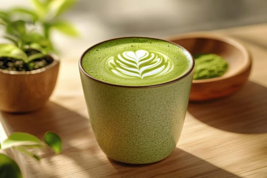 tasty Matcha Latte made from green tea. AI generative.