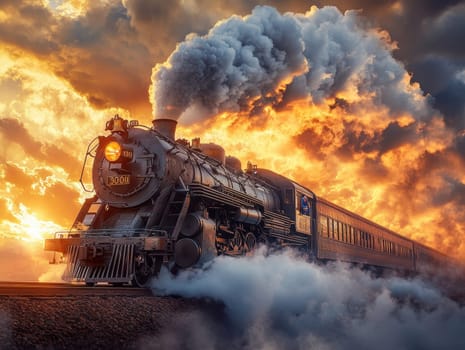 classic steam locomotive . AI generative.