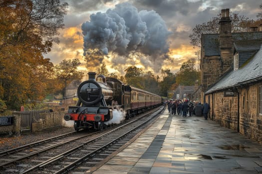classic steam locomotive . AI generative.