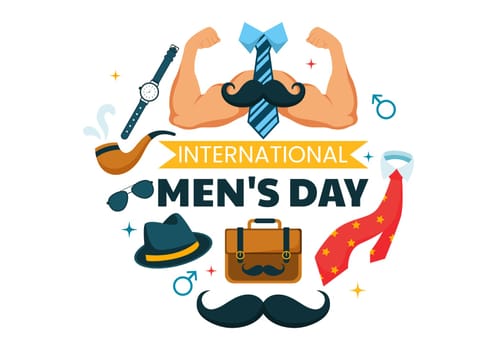 International Men's Day Vector Illustration on November 19 Featuring Men's Accessories like Ties and Mustaches in a Flat Style Cartoon Background