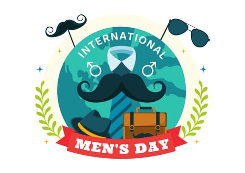 International Men's Day Vector Illustration on November 19 Featuring Men's Accessories like Ties and Mustaches in a Flat Style Cartoon Background