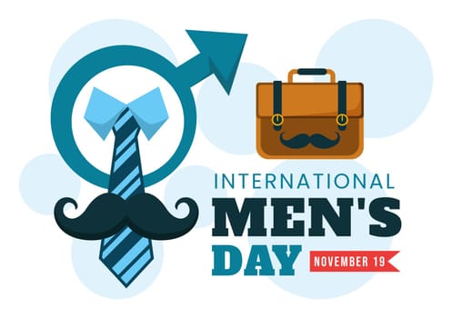 International Men's Day Vector Illustration on November 19 Featuring Men's Accessories like Ties and Mustaches in a Flat Style Cartoon Background